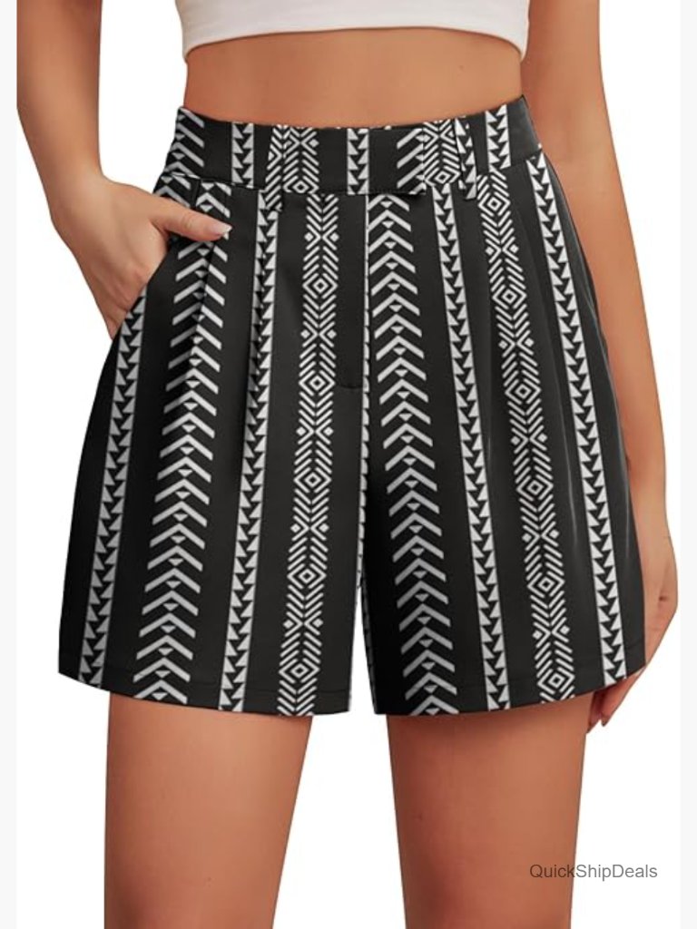 High Rise Pleated Wide Leg Shorts With Pockets